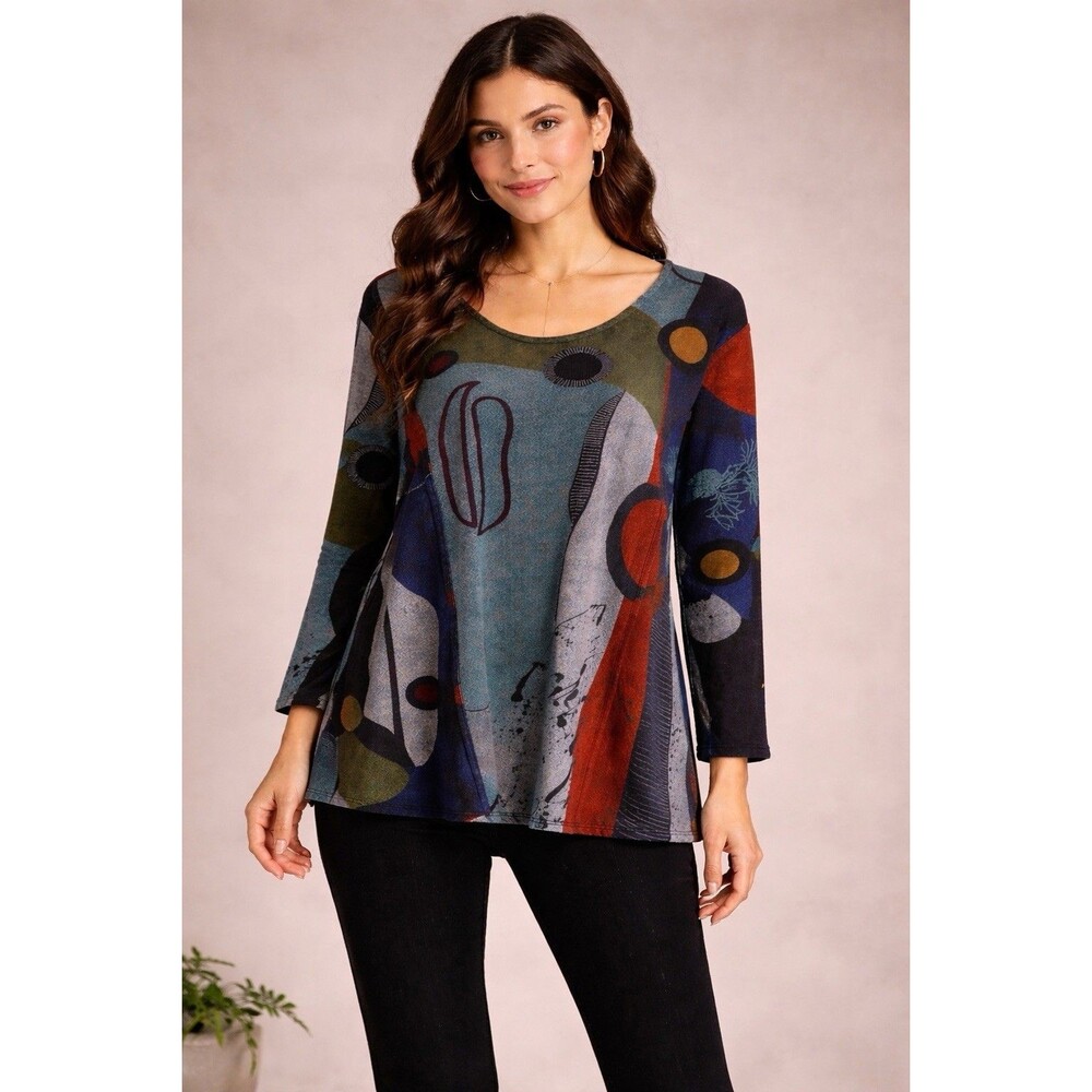 Parsley & Sage Sz 3x Reversible Tunic Top Artsy Print-blk Long Sleeve Lagenlook